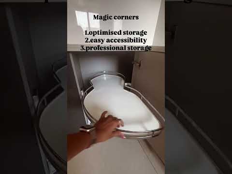 Magic corner In modular kitchen | corner shelf for kitchen counter @AnugraghaBuilders#architecture