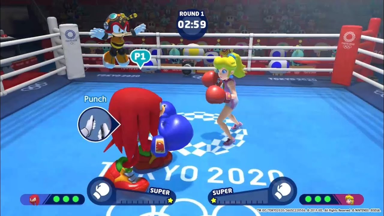 Mario and Sonic at the Tokyo Olympic Games boxing gameplay : Knuckles vs Peach