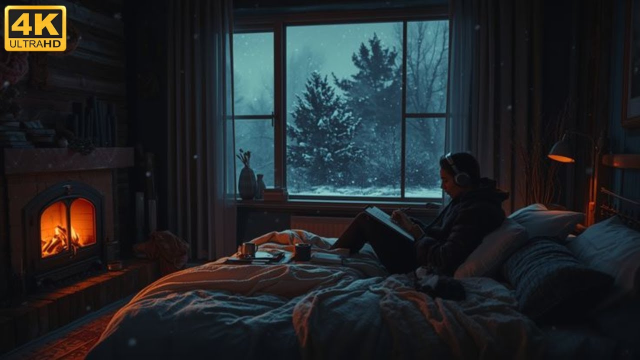 Cozy Winter Cabin Ambience ❄️ Warm Fireplace & Snowstorm | Lofi Hip Hop Mix for Studying & Reading