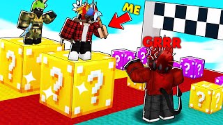 I Cheated In A HUGE Lucky Block RACE... (ROBLOX BEDWARS)