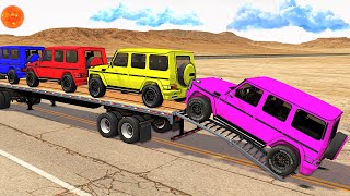 Flatbed Trailer Cars Transporatation with Tractor #2  - Pothole vs Car - BeamNG.Drive