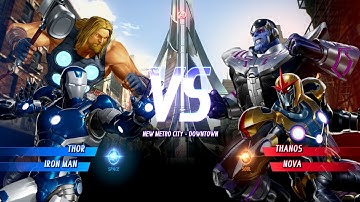 Thor and Blue Ironman vs Thanos and Nova - Marvel vs Capcom Infinite gameplay
