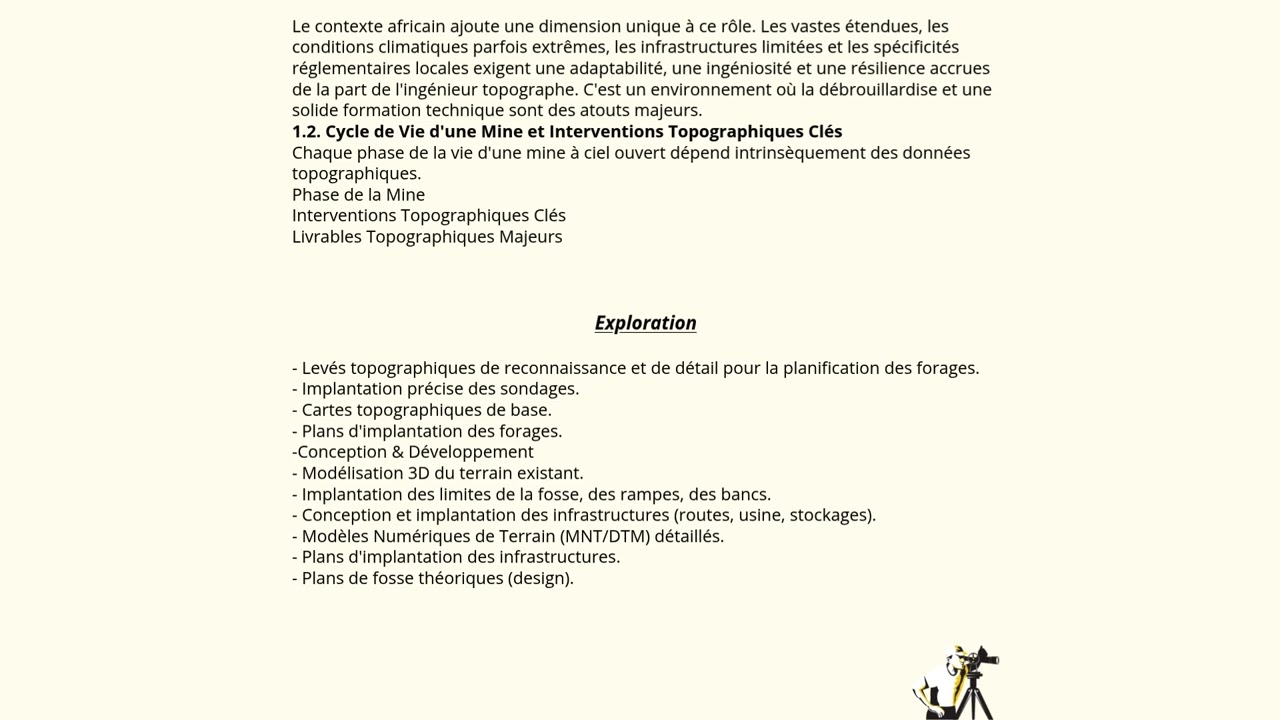 Module 1 : Introduction : Le Topographe, Pilier de la Mine à Ciel Ouvert Africaine