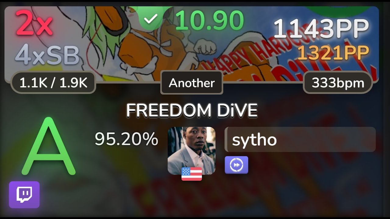 🔴 10.9⭐ sytho | xi - FREEDOM DiVE [Another] +DT 95.20% | 1143pp 2❌ - osu!