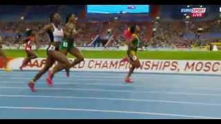 2013 IAAF World Championships women 200m dash FINAL - Felix goes down with injury!