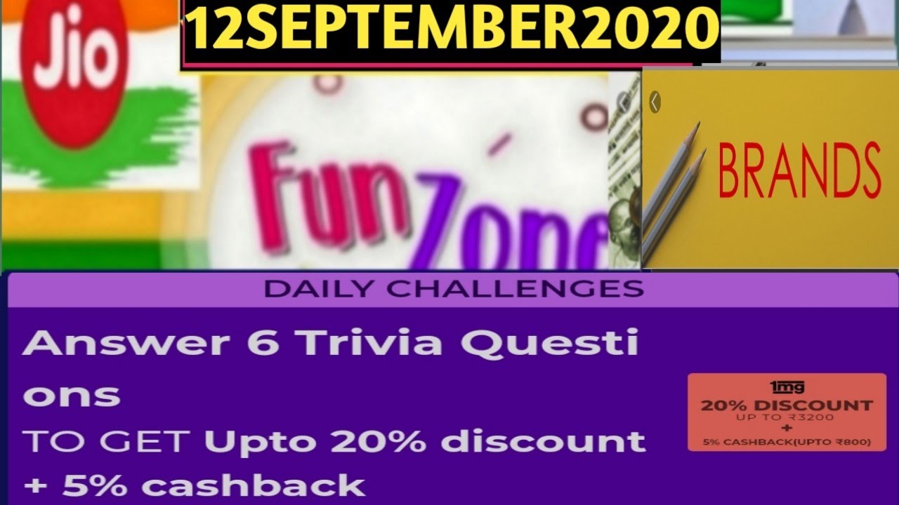 My Jio Funzone Trivia Quiz Answers Today/12September2020 YouTube