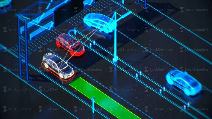 autonome transportation system concept, smart city, Internet of things, vehicle to vehicle, vehicle