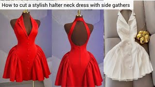 How to cut a stylish halter blazer dress with side gathers #sewingforbeginners 