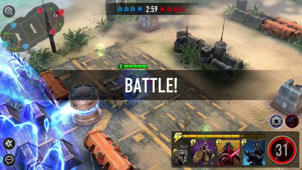 Star Wars Force Arena: Top 100 Ranked gameplay with NET/STUN GRAND INQUISITOR deck.