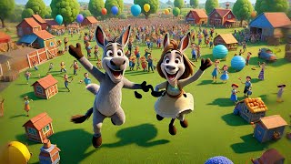 Three Dancing Donkeys Kick and Spin | Donkey Song for Kids | Nursery Rhymes and Learning Songs