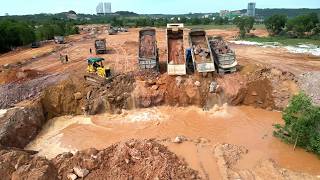 Perfect Operation Get Success Complete 100% Connected to other Side by Heavy Dump Trucks \u0026 2 Dozers