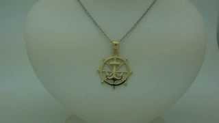 14K Yellow Gold Ships Wheel With Anchor Pendant