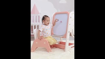 Adjustable Kids Magnetic Dry Erase Art Easel, 4-in-1 Standing Drawing Board with Chair