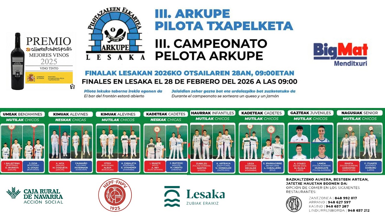 III. ARKUPEKO PILOTA TXAPELKETA / III. CAMPEONATO DE PELOTA ARKUPE