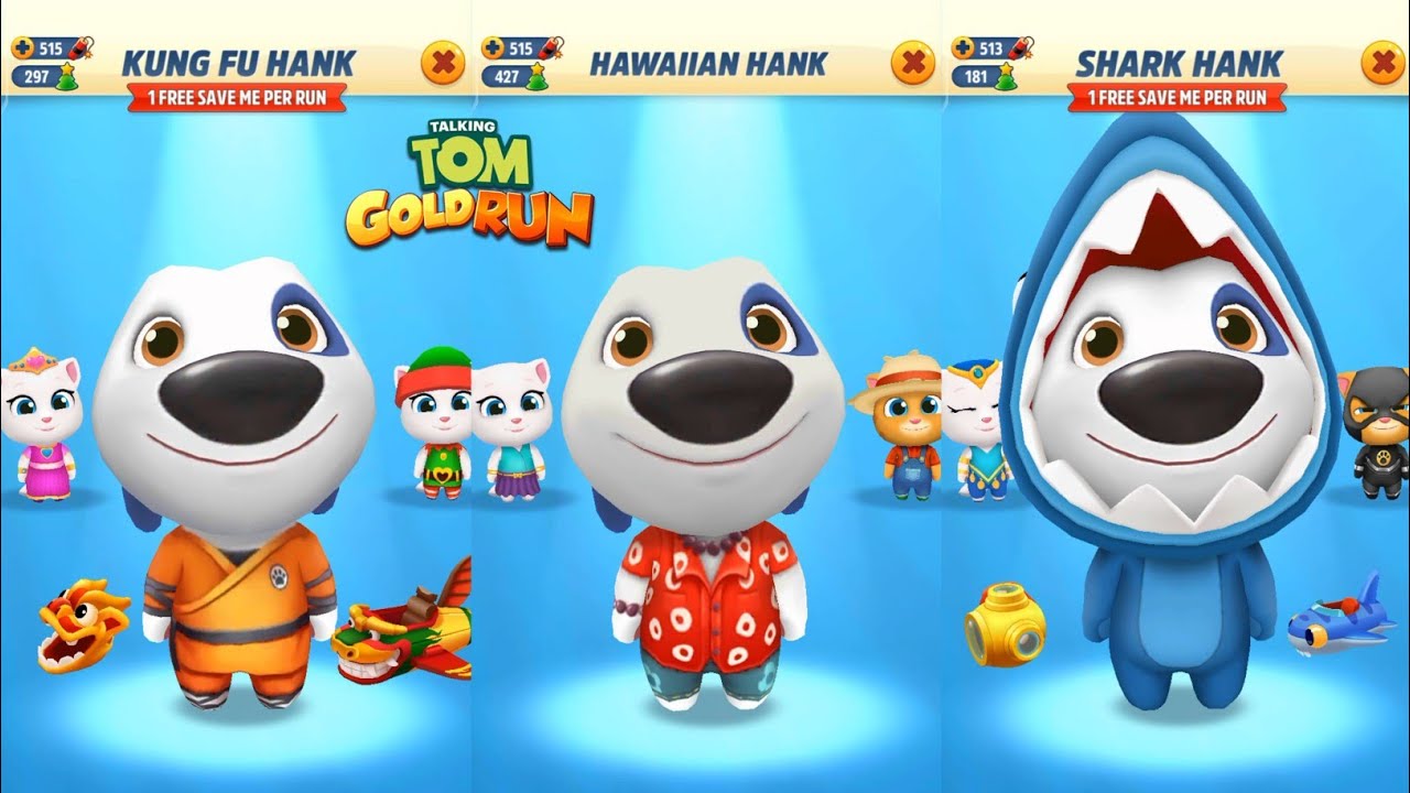 Talking Tom Gold Run Kung Fu Hank Vs Hawaiian Hank Vs Shark Hank Android Gameplay
