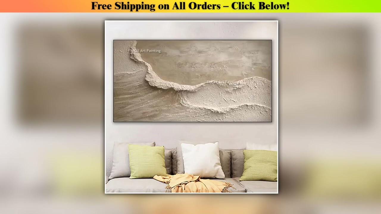 Handmade Large Brown Seawaves Thicke Oil Painting Abstract Beige Brown Sea Beach Canvas Wall Art