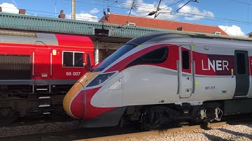 Trains passing through Doncaster - London North Eastern Railway - 66 007 & 801 217 -  03/07/2023