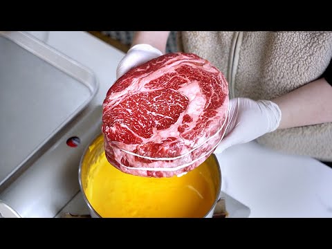 뜨거운 치즈에 두께 6cm 스테이크 넣기