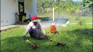 Persediaan memotong rumput menggunakan mesin rumput Tanaka dan Mesin Rumput SUMO