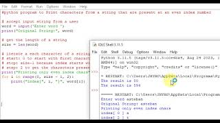 python program to Print characters from a string that are present at an even index number