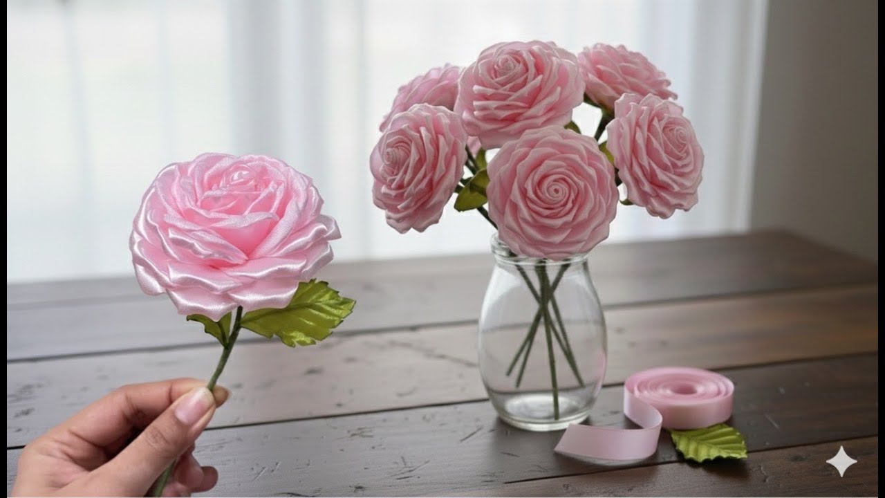 Потрясающий трюк 🤯 Цветущие розы из атласной ленты | Простой мастер-класс по созданию роз