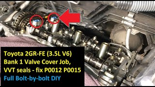 Toyota 2GR-FE Valve Cover Gasket Rear Bank 1, VVT OCV seals fix for P0015 P0012, 2013 Sienna 3.5L V6