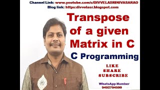 Transpose of a given Matrix in C || Transpose of a Matrix || C program to find transpose of a matrix