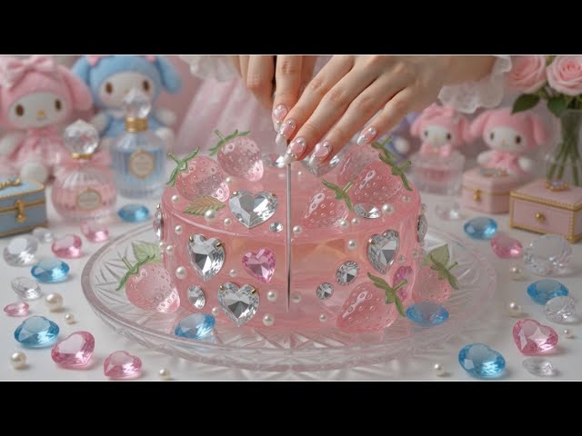 【ASMR AI】いちご姫ルームの宝石ガラスケーキ💎🍓パリンと真ん中カット音フェチ癒し動画#ASMR #ガラスケーキ #姫かわ #いちごジュエル #cuttingasmr
