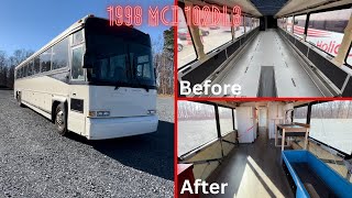 MCI 102DL3 Motorhome Conversion in progress! Before (passenger coach) after (started motorhome)