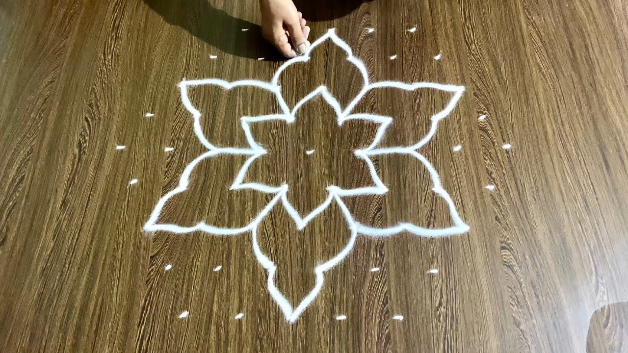 Simple Rangoli Design with 9x5 Dots and Beautiful Colours for ...