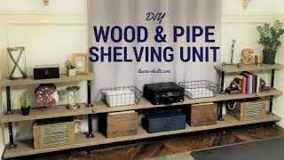 DIY Wood and Pipe Shelving Unit 11 Steps to a more organized office! http://laurie-shultz.com/2017/11/diy-wood-and-pipe-shelving-unit/ Homemade Modern pipe