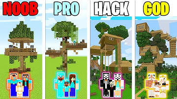 Minecraft: TREE HOUSE BUILD CHALLENGE - NOOB vs PRO vs HACKER vs GOD in Minecraft