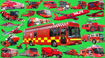 Red Vehicles Collections - Learn Emergency Vehicles | Rescue Vehicles, Police Car, Helicopters,plane