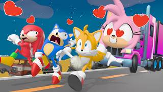 SONIC and TAILS & KNUCKLES vs AMY ROSE TRUCK LOVE CURSE Challenge (Sonic the Hedgehog 4 Animation)
