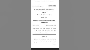 MSOE-002 Diaspora and Transnational Communities (Previous Year question paper) IGNOU June 2024