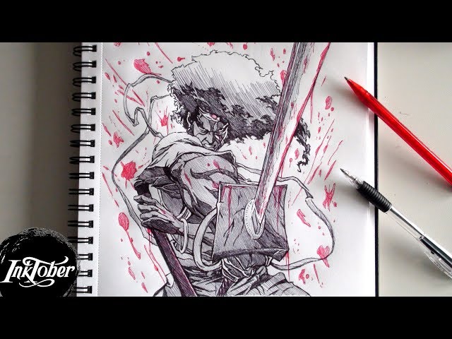 Afro samurai（pen draw) | Figure drawing, Line drawing, Drawings