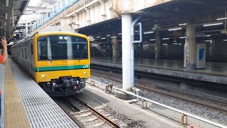 クモヤE493系オク01編成上野駅警笛鳴らして出発