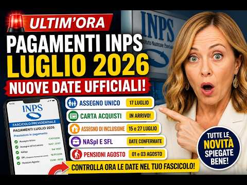 Video PAGAMENTI INPS 20 LUGLIO 2026: NUOVE date ADI, Assegno Unico, NASpI, Pensioni e Carta Acquisti!