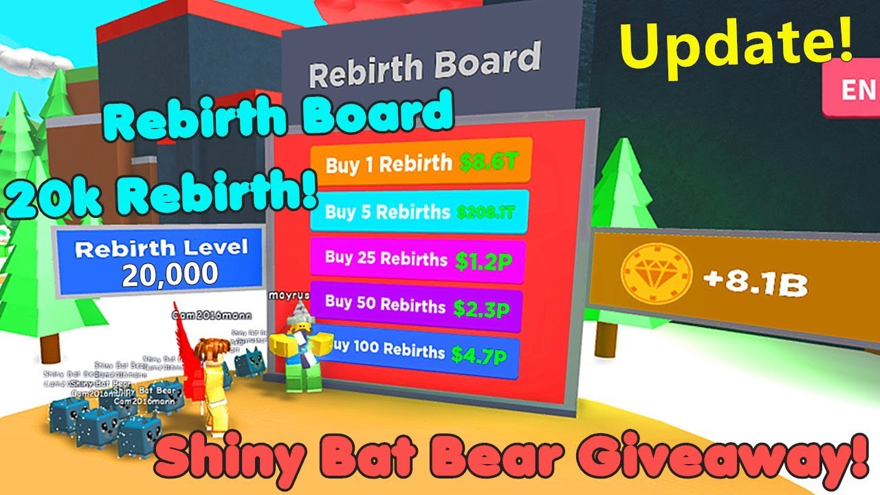 Update Rebirth Board I Got 20 000 Rebirth Shiny Bat Bear Giveaway Magnet Simulator Youtube - roblox magnet simulator rebirth hack