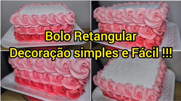 Bolo retangular feminino, De repente 40 anos, Borboletas, Rosetas, Degradê rosa