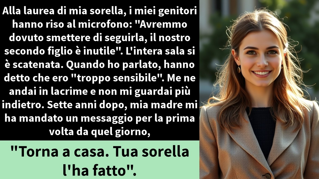 Alla laurea di mia sorella, i miei genitori hanno riso al microfono: 
