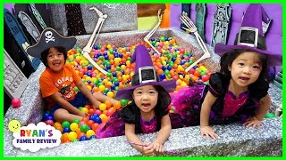 ryan in halloween box fort maze with emma and kate