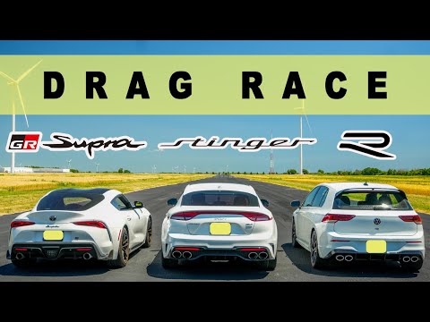 2022 VW Golf R vs Toyota Supra GR 3.0 vs Kia Stinger GT. Drag and Roll Race.