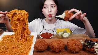 SUB)치즈가득 연돈볼카츠 치즈돈까스에 까르보 불닭볶음면 먹방!(ft.데리카츠버거) Ball Cheese Donkatsu & Carbo Buldak Mukbang Asmr