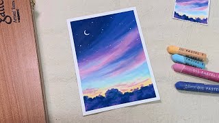 오일파스텔 초보, 신비로운 밤하늘 그리기🌙 | Oil pastel drawing for beginner, Night sky