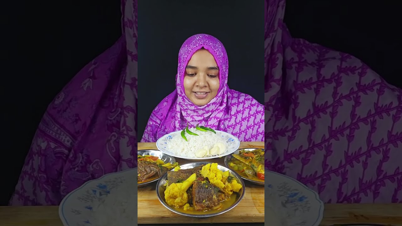 Cooking & Eating 3 Different Types Vegetables Huge Fish, Rice,Row Garlic,Chilli Bigbites Asmr Esting