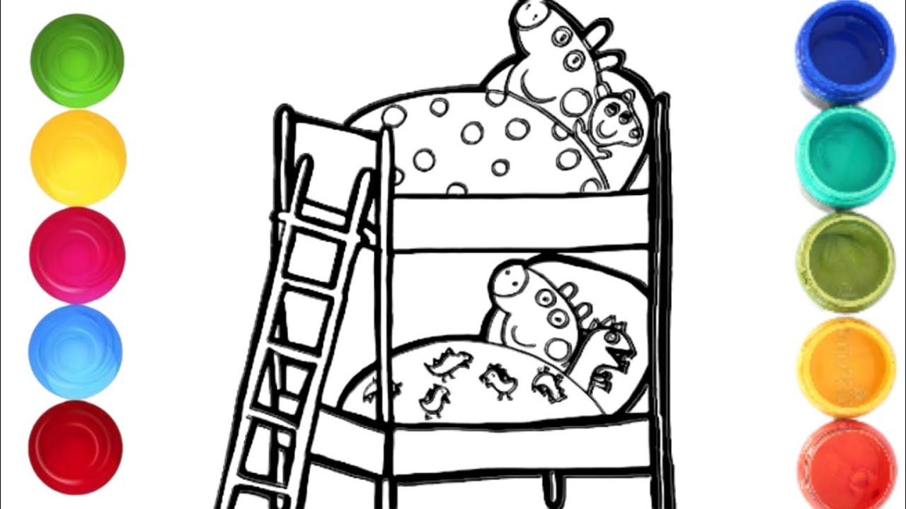 Drawing And Coloring Peppa Pig And George Pig In Their Bunk Bed a 🐷🐽🛌 ...