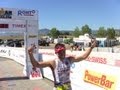 The pro men race across the finishline at the 2011 Ironman 70.3 Boulder triathlon