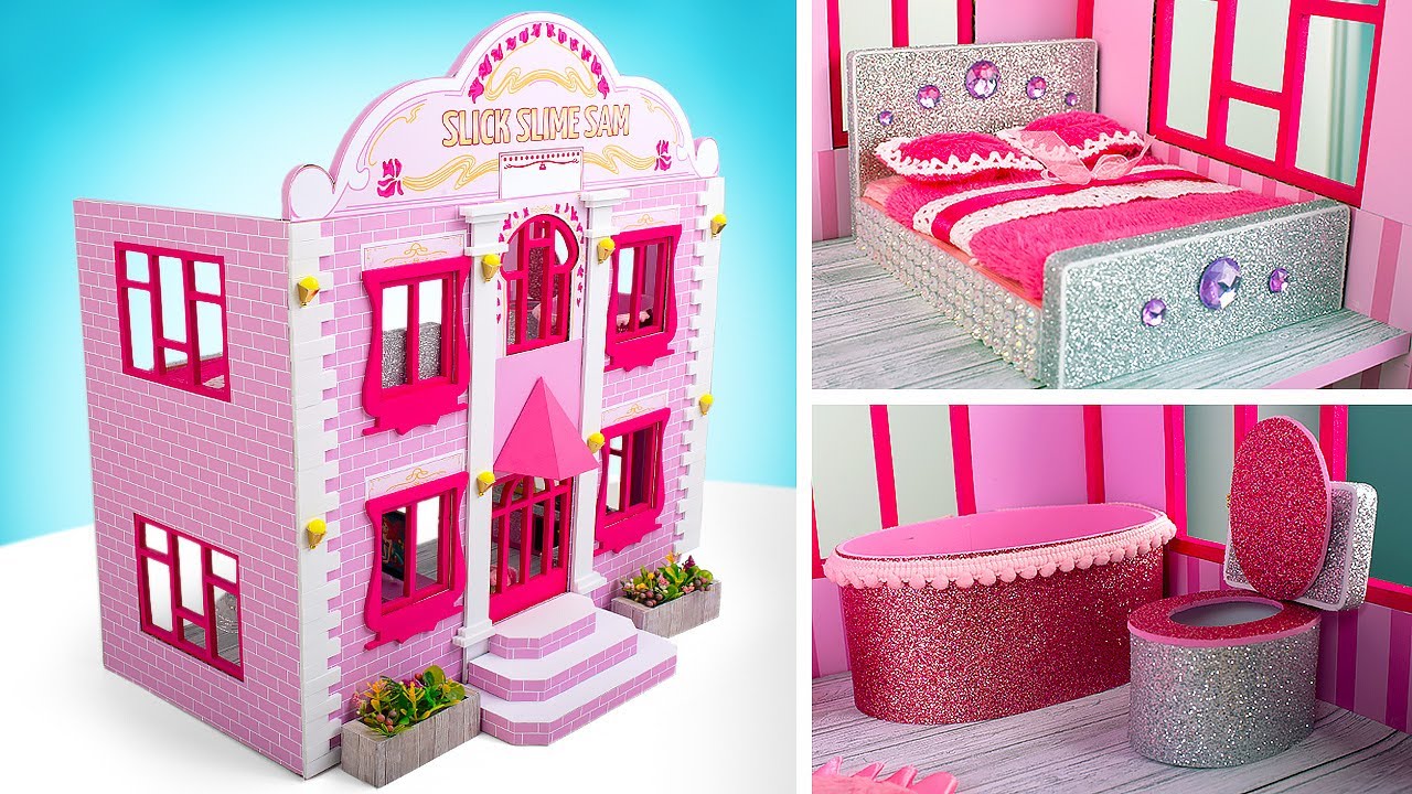 미니 침실과 욕실이 딸린 가장 아름다운 분홍색 집 짓기