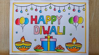 Happy Diwali Drawing Beautiful Diwali Card Drawing Diwali Diya Drawing Diwali Poster Drawing